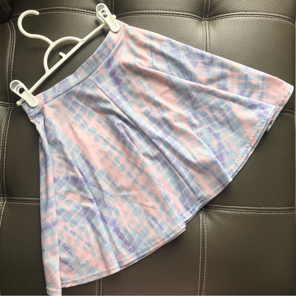 TOPSHOP Pastel Pastel Tie Dye High Skater Mini Skirt Pink Purple Blue US 2